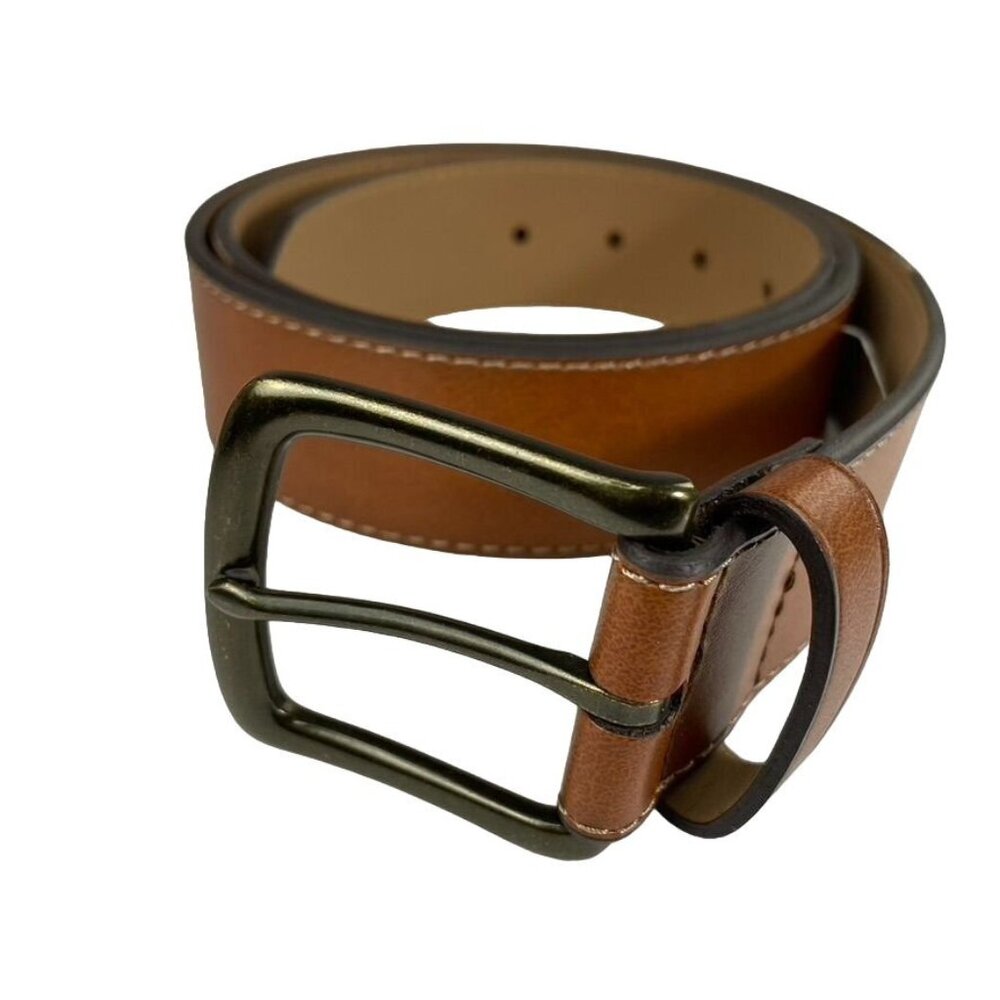 Mens Old Navy Brown Faux Leather Belt With Bronze Buckle Size L u